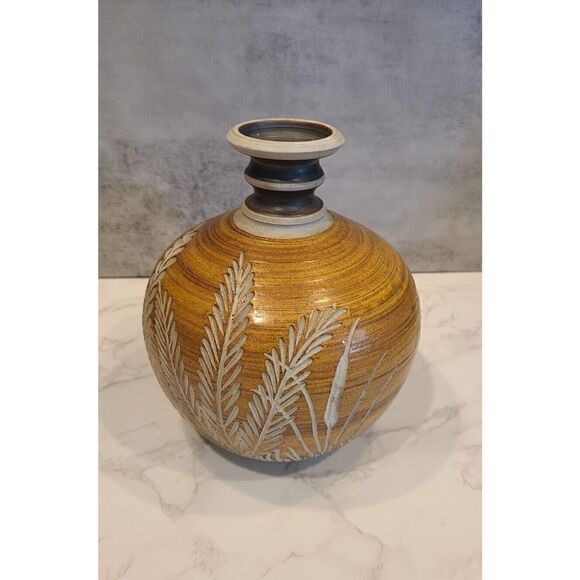 Artisan Handcrafted Signed Art Vase Earthen Pottery Ceramic Clay HOSANNA EUC - Picture 2 of 9